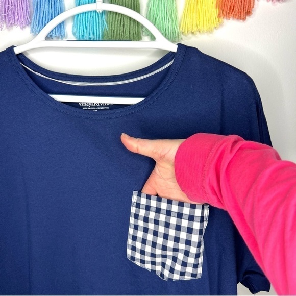 Vineyard Vines Blue Navy Preppy Gingham Pocket Short Sleeve Shirt Sz Extra Large - Picture 5 of 17